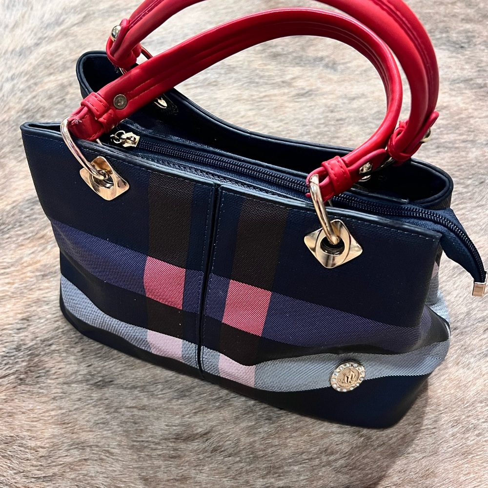 Plaid Tote with Red Handles | Never Used